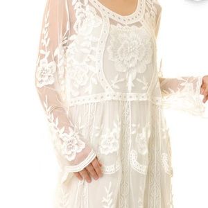 Beulah Maxi Dress all over embroidery long sleeved White with scalloped edges